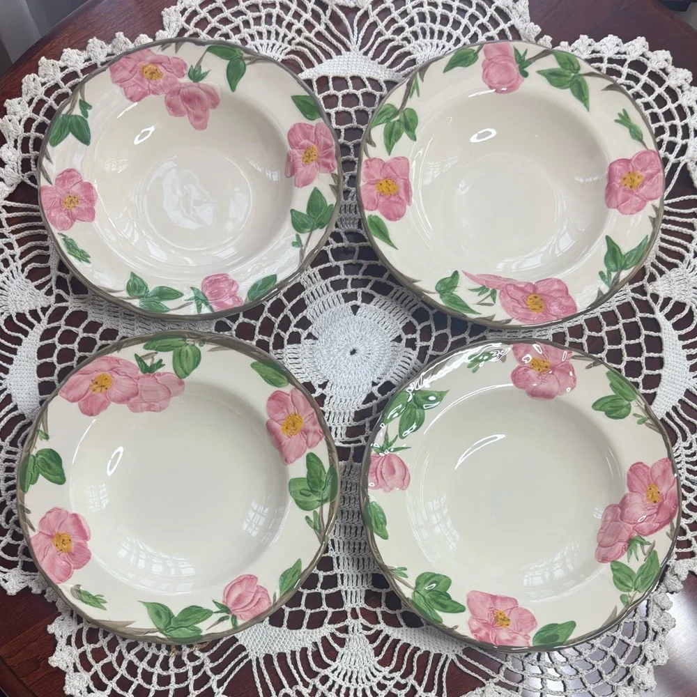 Franciscan Desert Rose 8” Rim Soup Salad Bowl Set 4 Vintage England Cream Pink